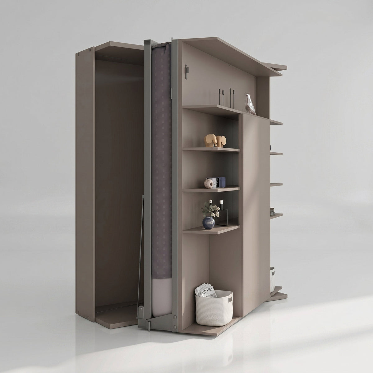 Rotating Bookcase Wall Bed with Fold Out Table, UK King Size
