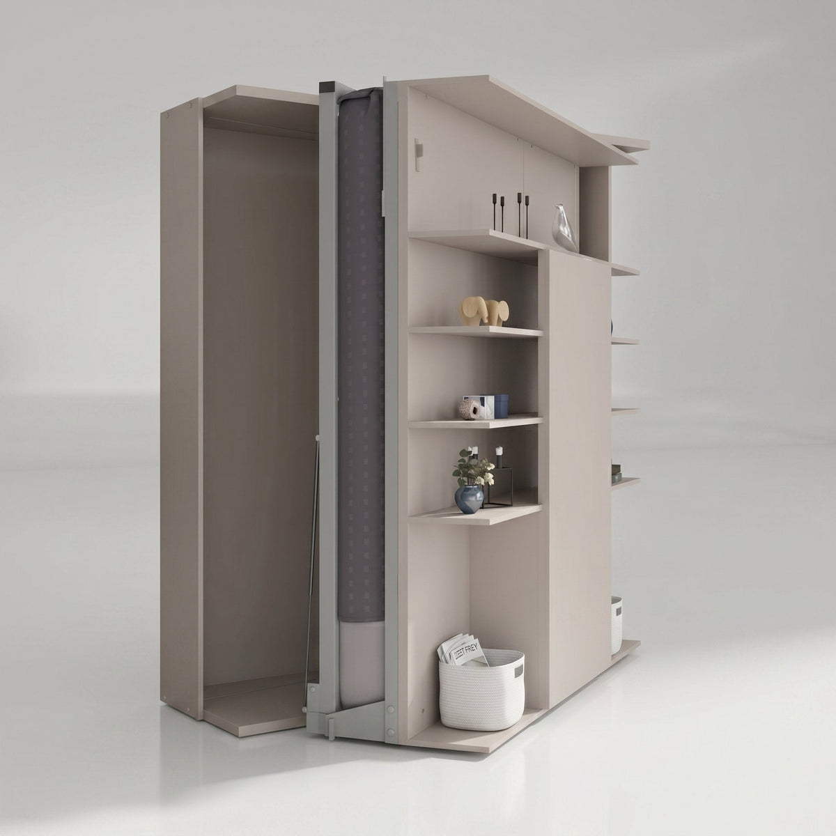 Rotating Bookcase Wall Bed with Fold Out Table, UK King Size