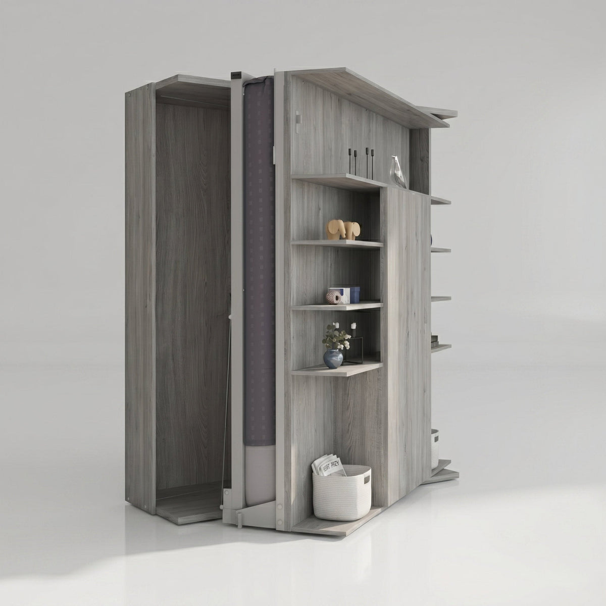 Rotating Bookcase Wall Bed with Fold Out Table, UK King Size