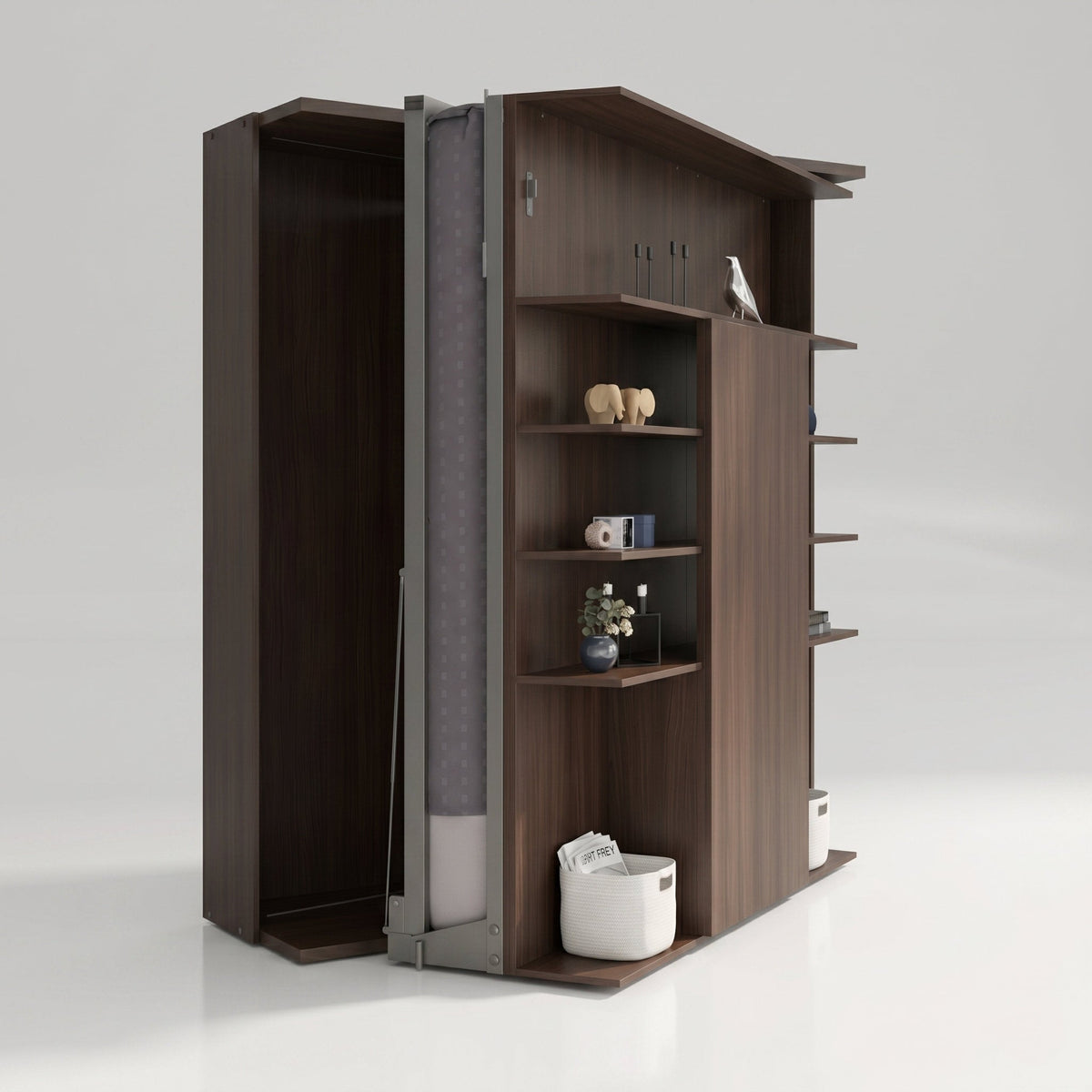 Rotating Bookcase Wall Bed with Fold Out Table, UK King Size