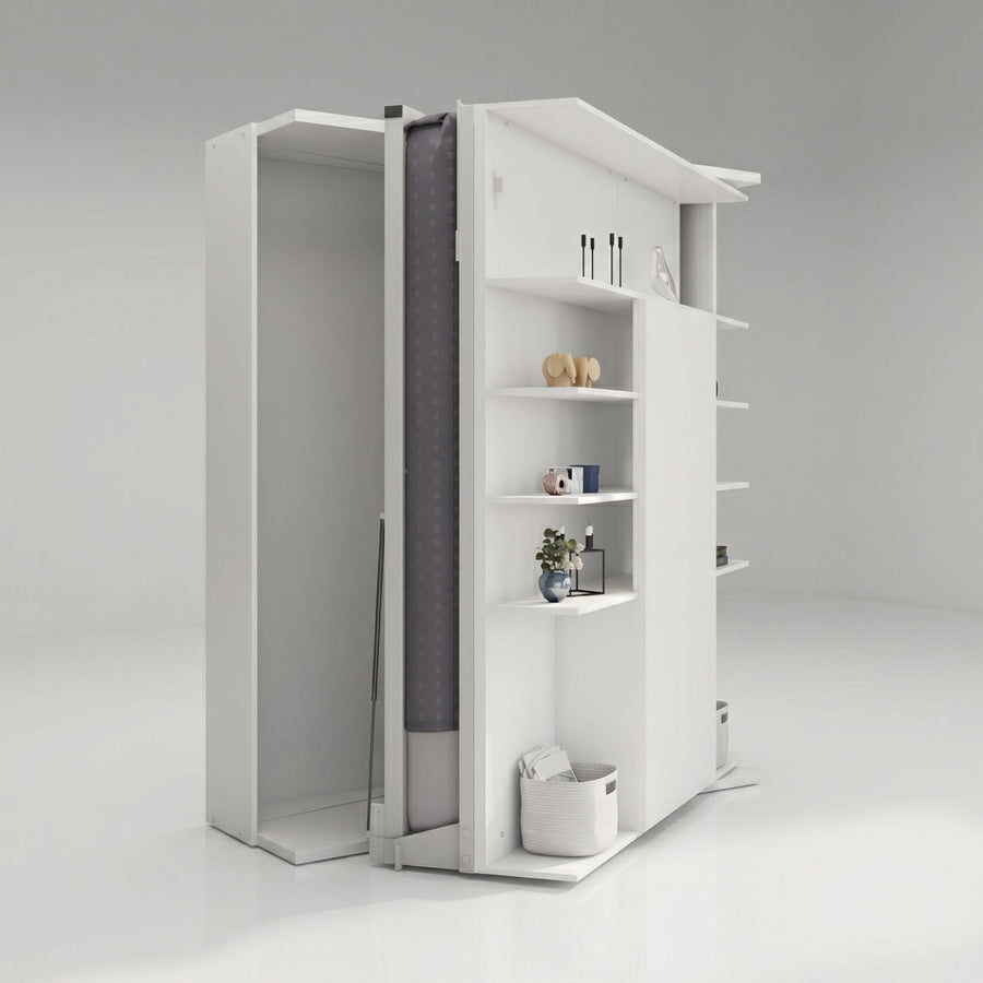 Rotating Bookcase Wall Bed with Fold Out Table, UK King Size
