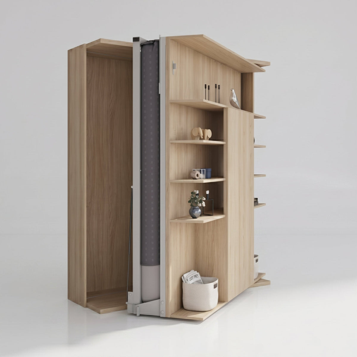 Rotating Bookcase Wall Bed with Fold Out Table, UK King Size