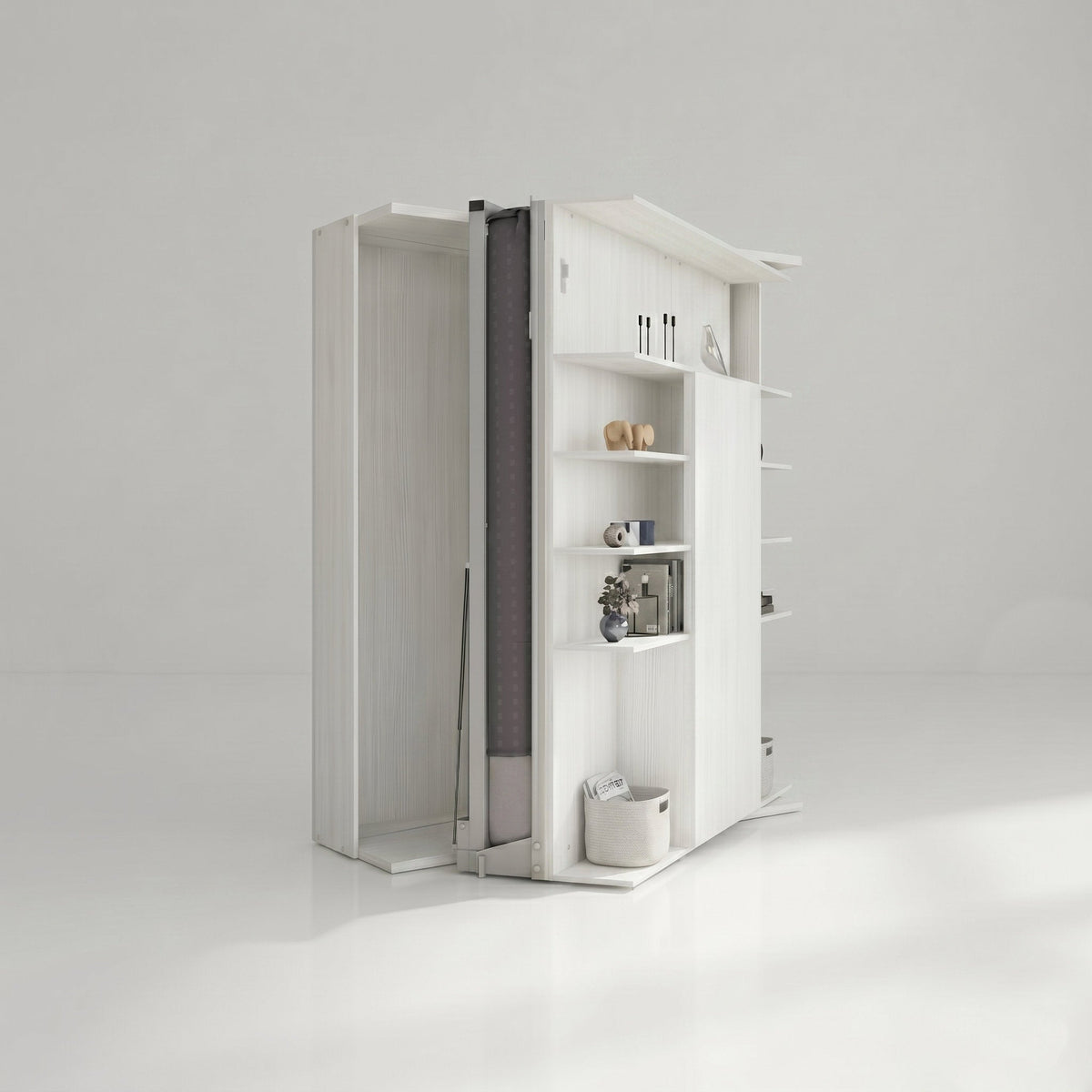 Rotating Bookcase Wall Bed with Fold Out Table, UK King Size