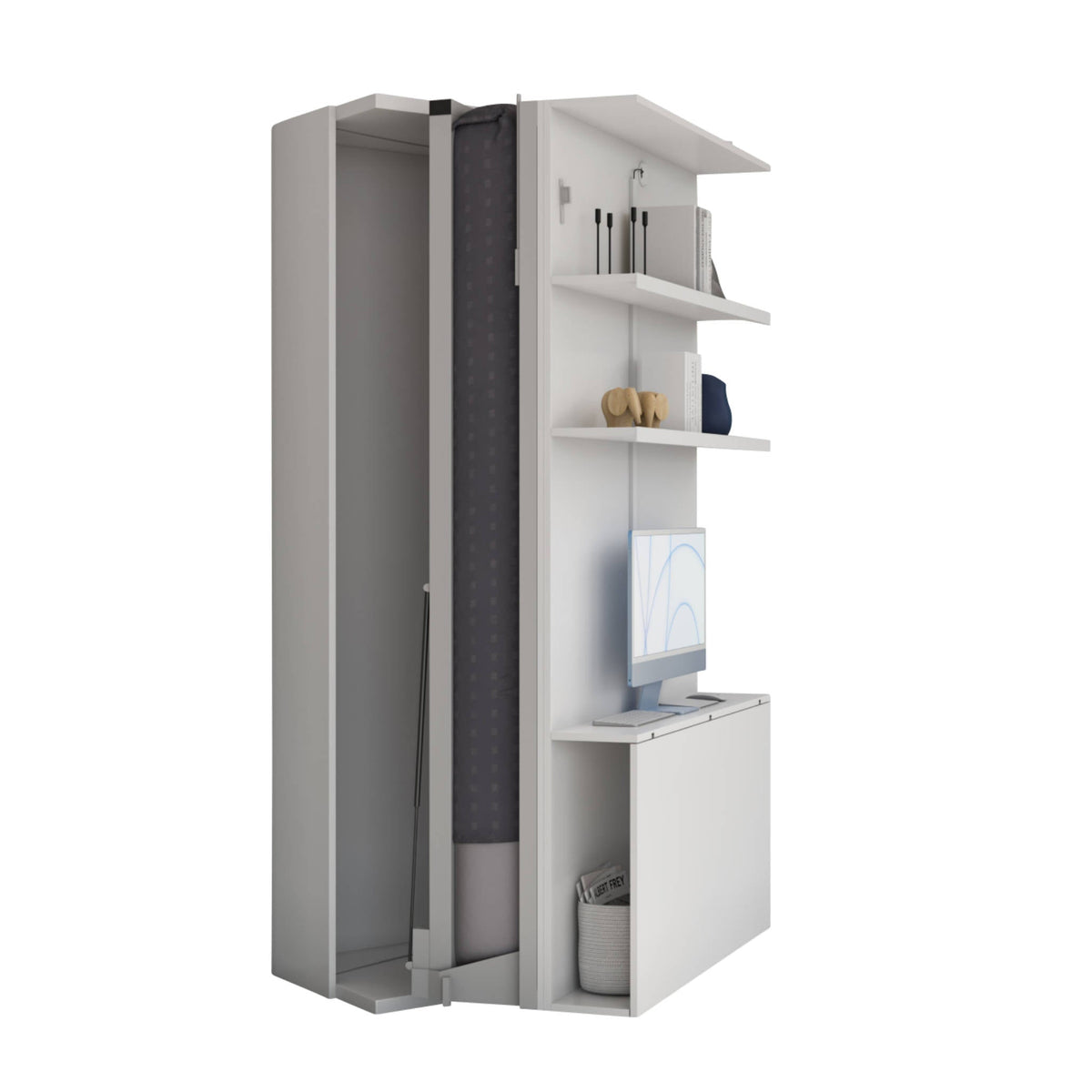 Rotating Bookcase Single Wall Bed with Desk