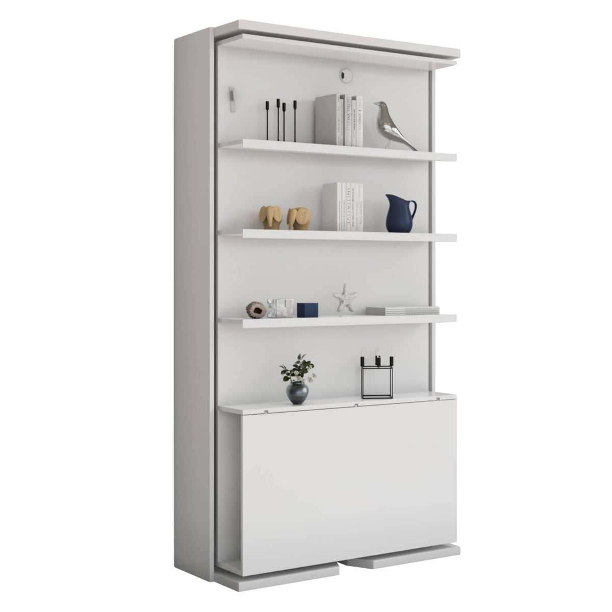Rotating Bookcase Single Wall Bed with Desk