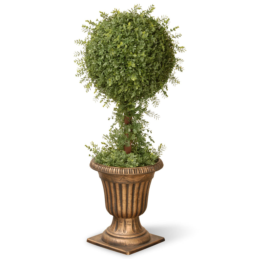 Artificial Tea Leaf Ball Topiary in Black and Gold Urn, 91 cm