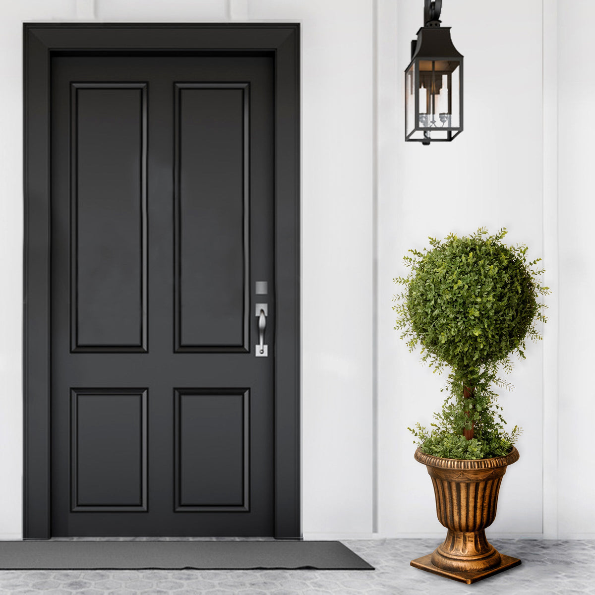 Artificial Tea Leaf Ball Topiary in Black and Gold Urn, 91 cm