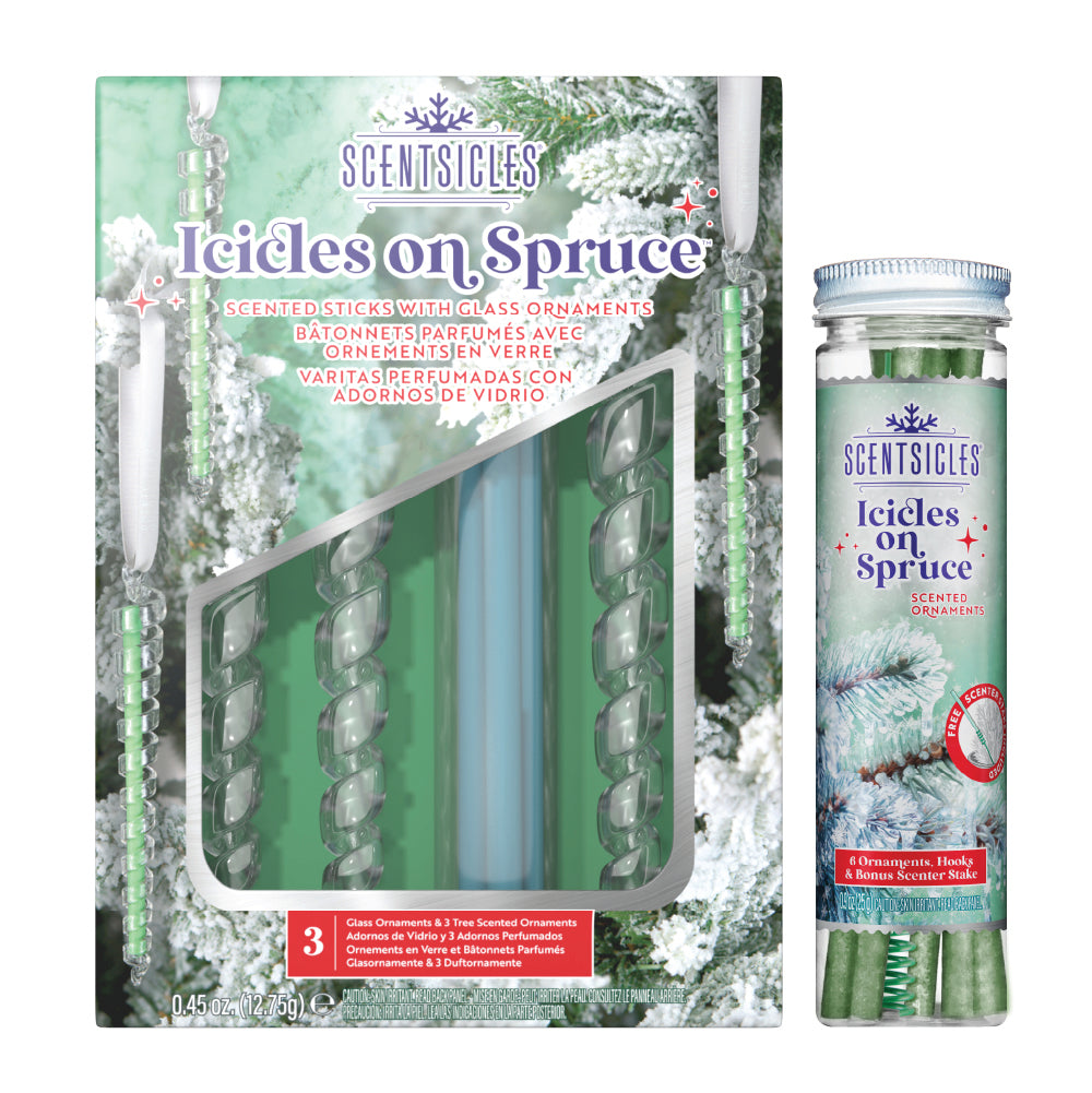 Christmas Tree Scent Sticks with 3 Glass Icicles, Spruce