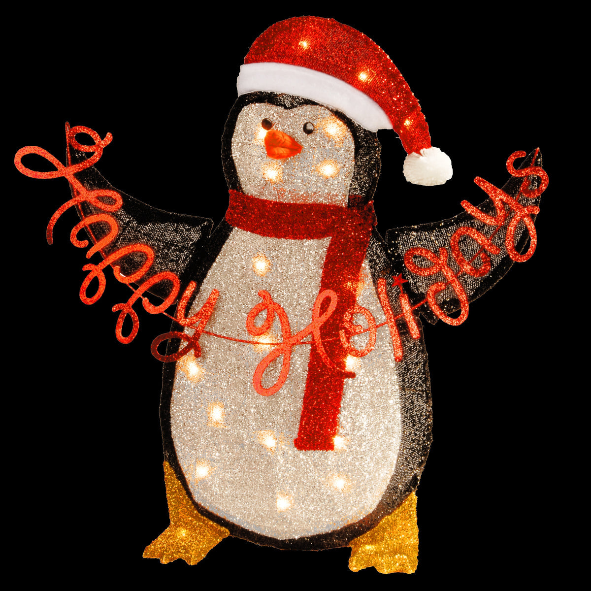 Silver Tinsel Penguin with Sign, 74 cm