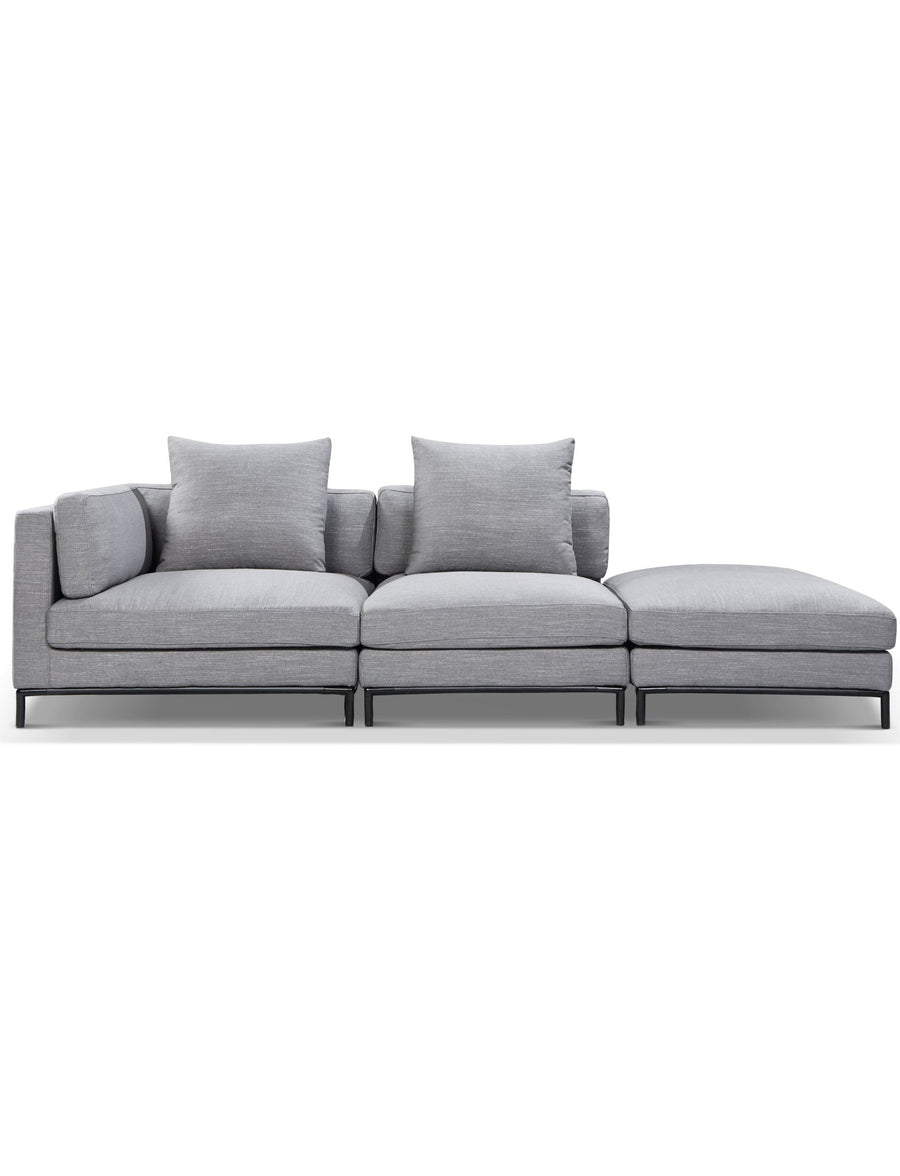 Modular 3 Seat Sofa with Ottoman, Fabric