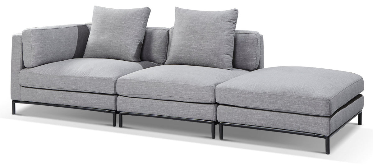 Modular 3 Seat Sofa with Ottoman, Fabric