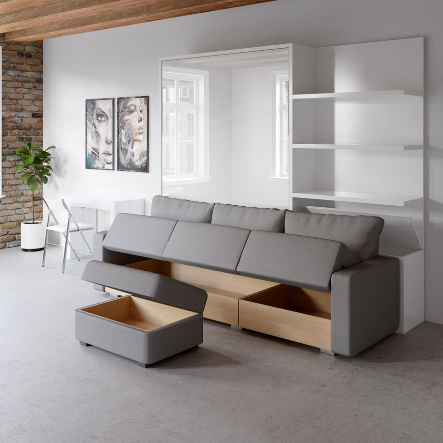 Sofa Wall Bed with Corner Sofa and Shelving, UK Super King Size