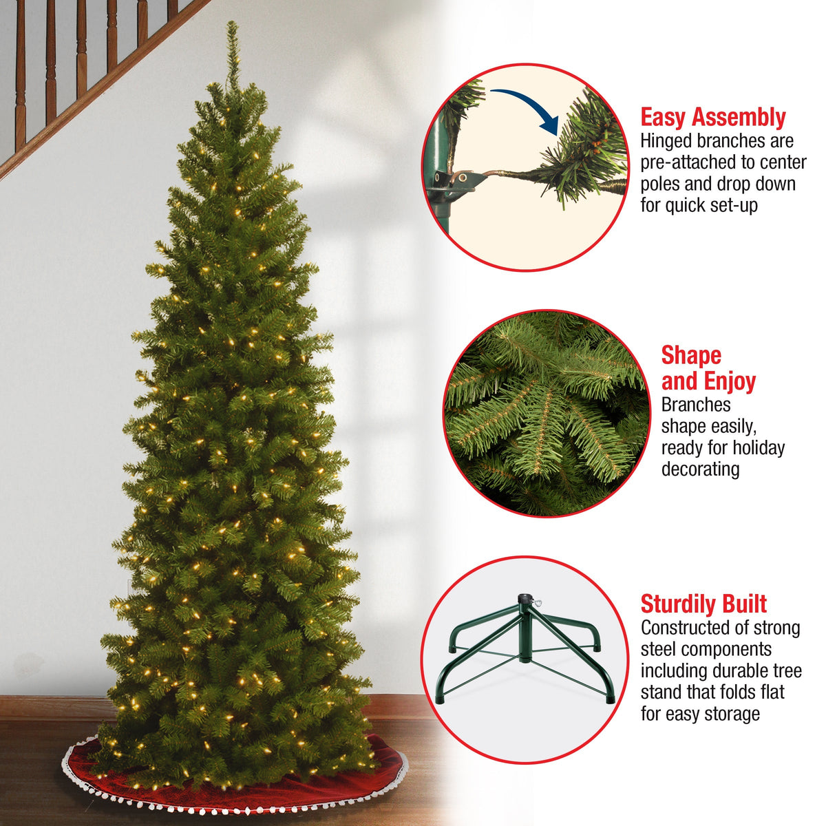 6ft Pre Lit Pencil Slim Spruce Christmas Tree, 250 Clear Lights
