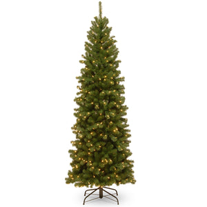 7ft Pre Lit Pencil Slim Spruce Christmas Tree, Clear Lights