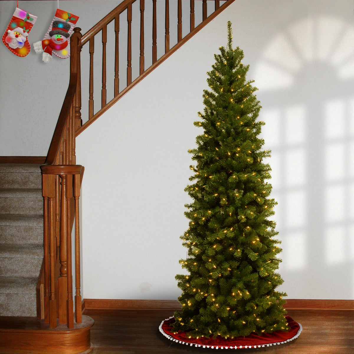 7ft Pre Lit Pencil Slim Spruce Christmas Tree, Clear Lights