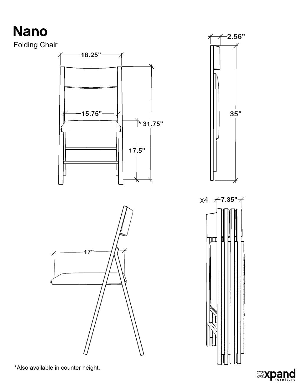 Slim Folding Dining Chairs, Set of 4