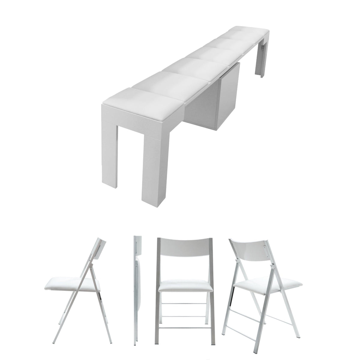 Extending Bench and 4 Folding Chairs Bundle