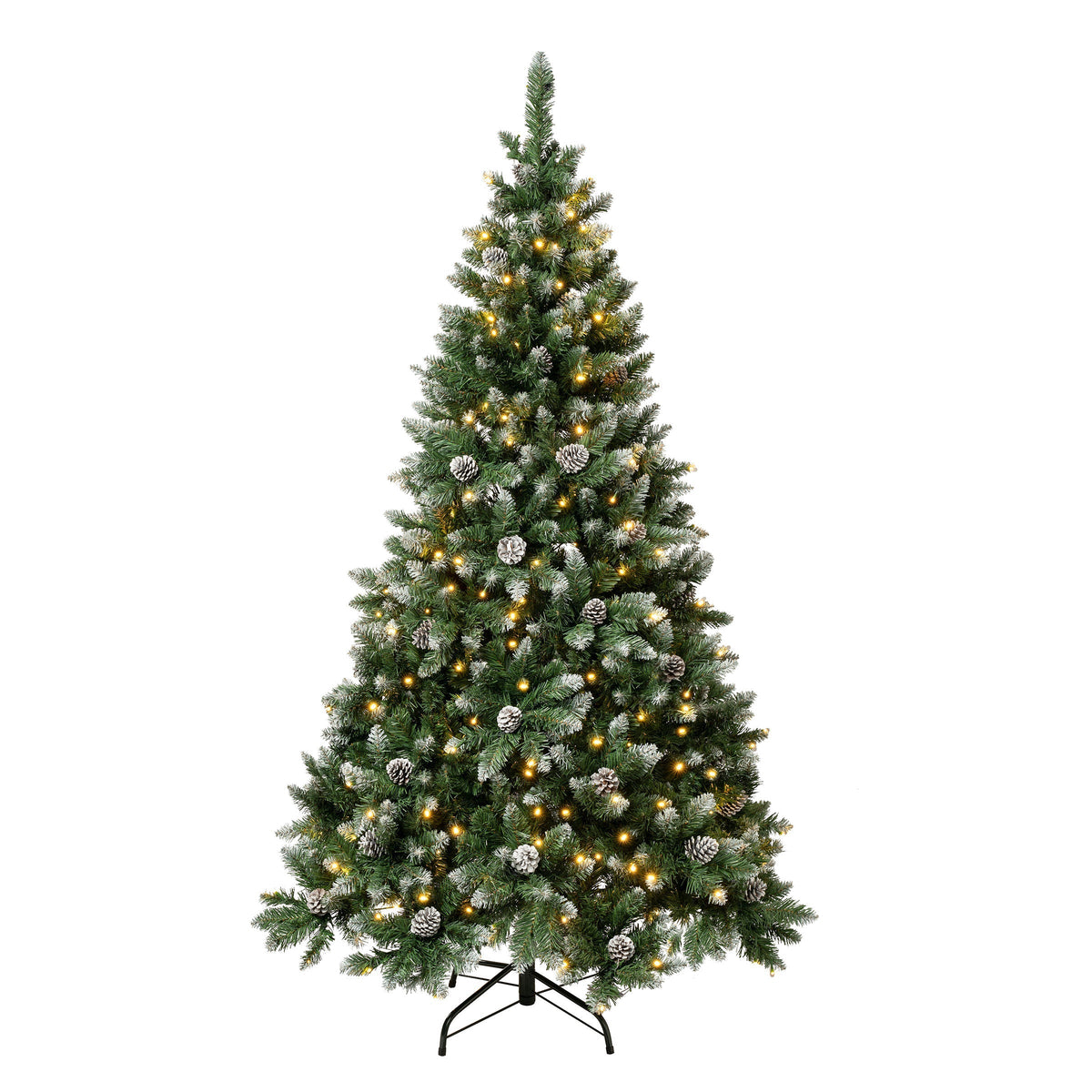 6ft Pre Lit Snow Tipped Christmas Tree with Pine Cones, Warm White LED