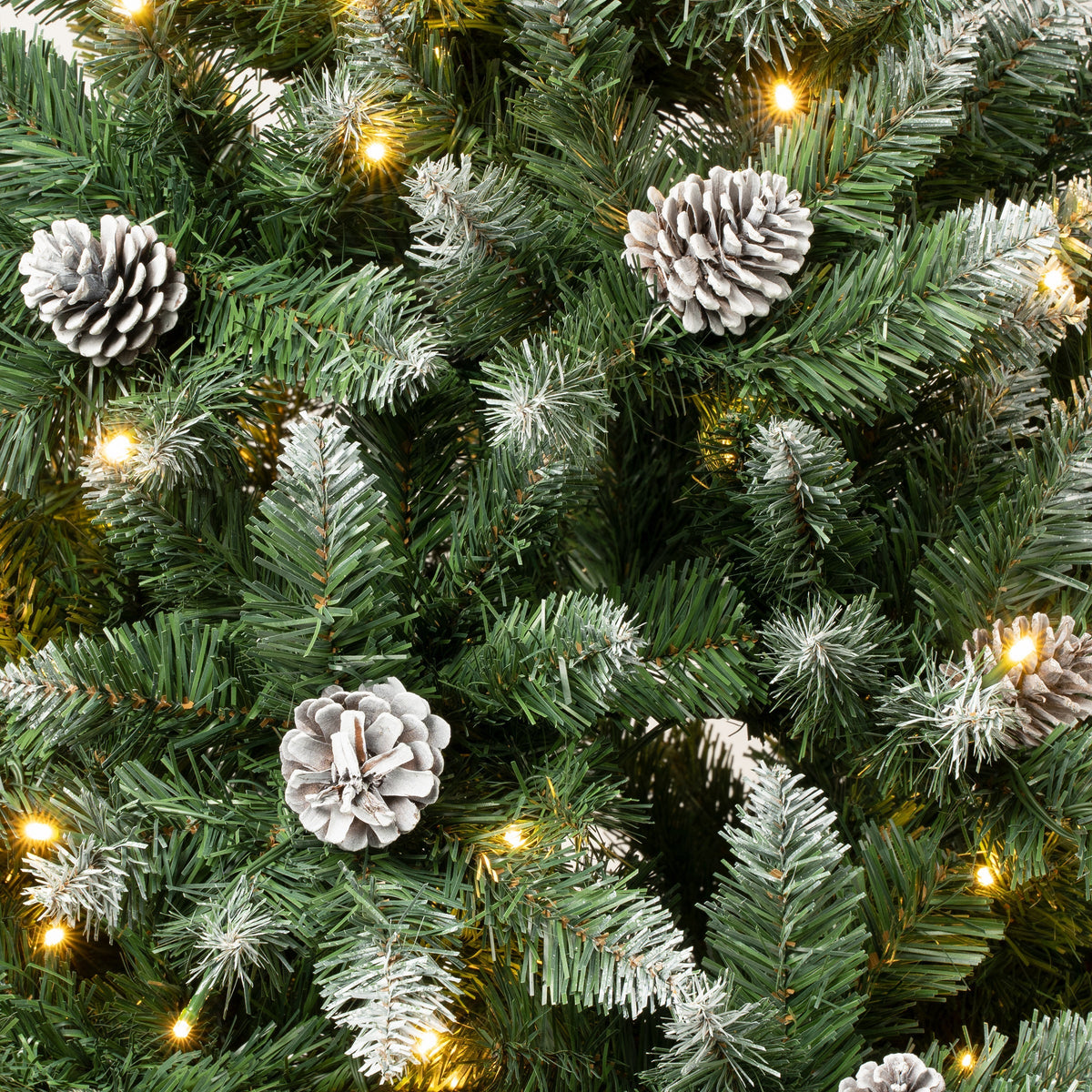 6ft Pre Lit Snow Tipped Christmas Tree with Pine Cones, Warm White LED