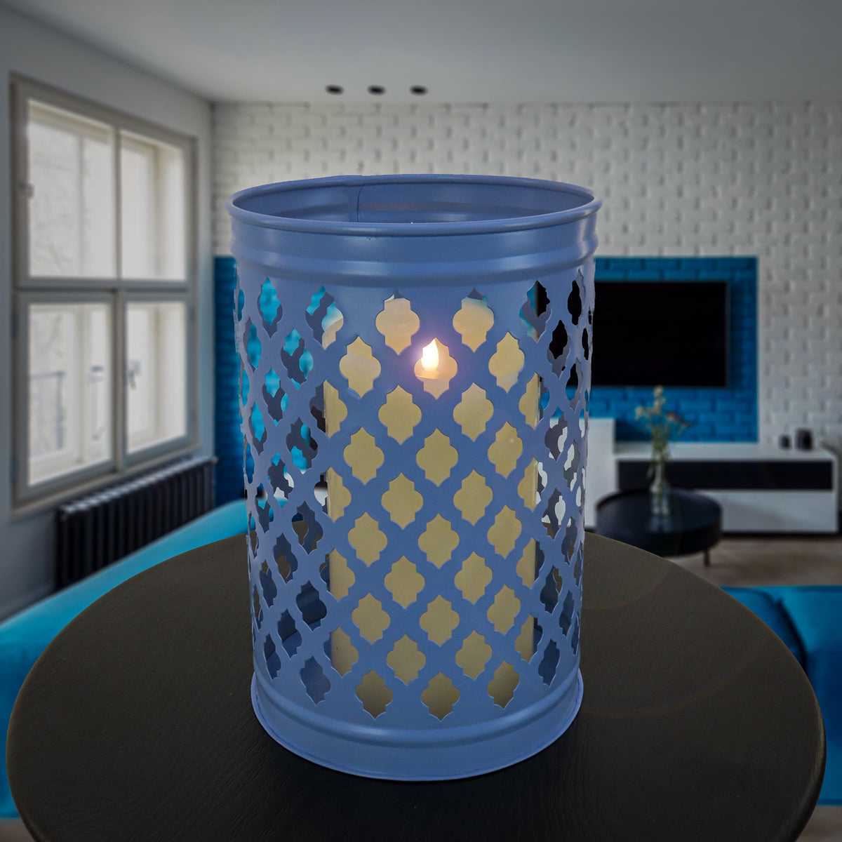 Ice Blue Modern Candle Lantern, 30 cm