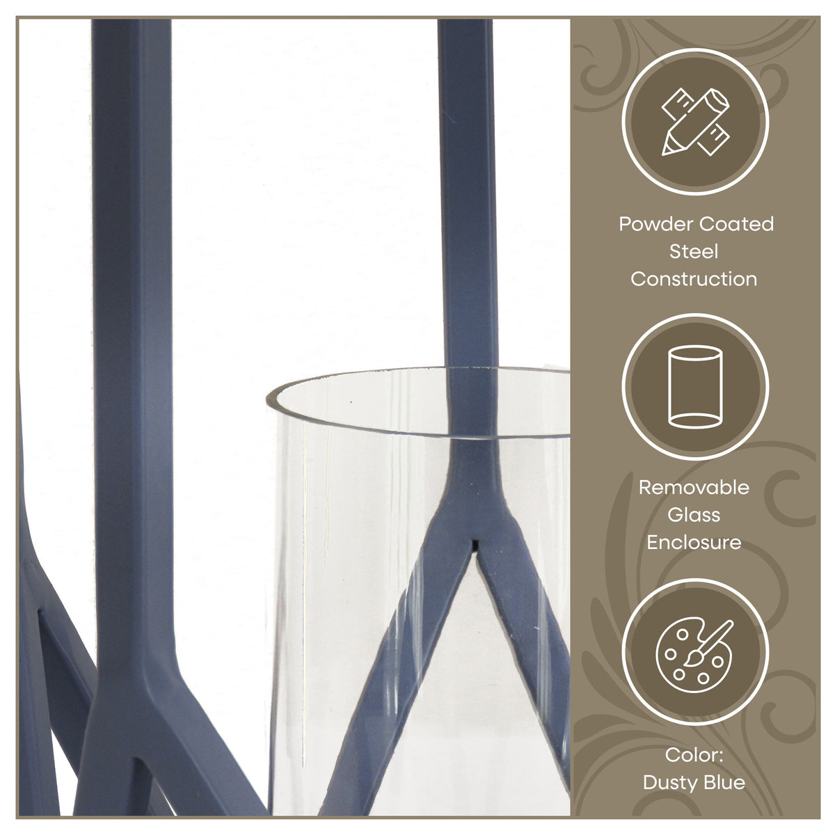 Dusty Blue Geometric Steel Candle Lantern, 36 cm