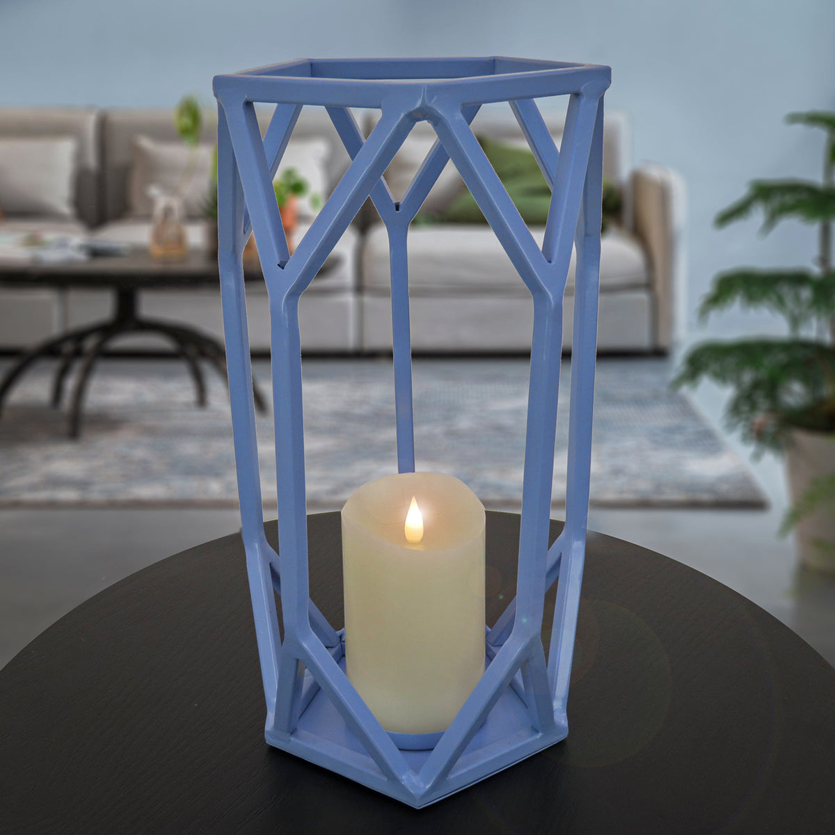 Ice Blue Modern Candle Lantern, 36 cm