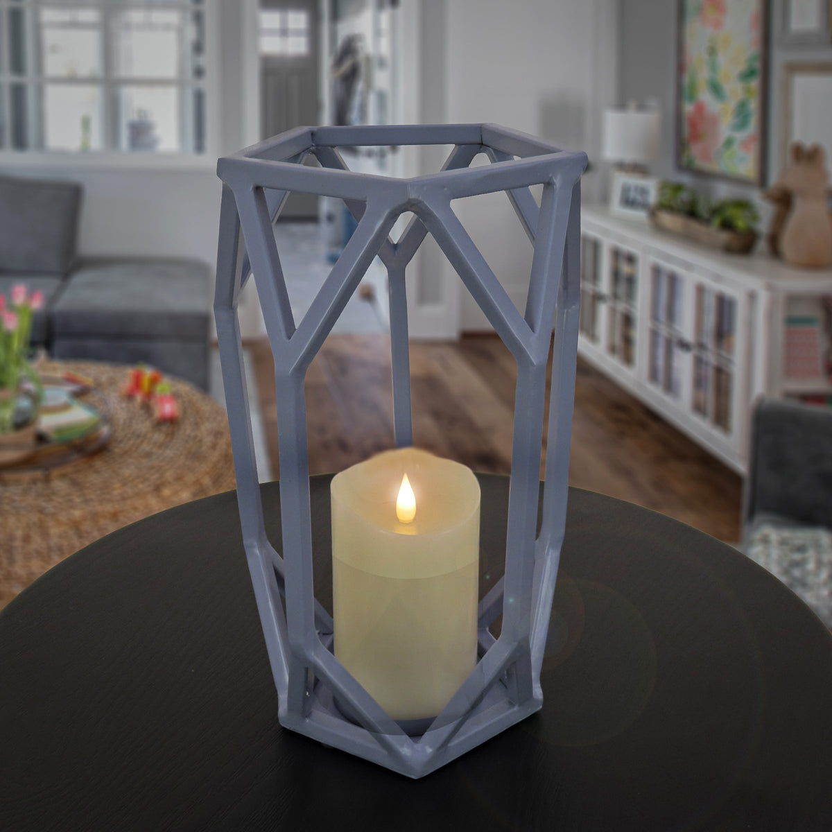 Dusty Blue Modern Candle Lantern, 28 cm