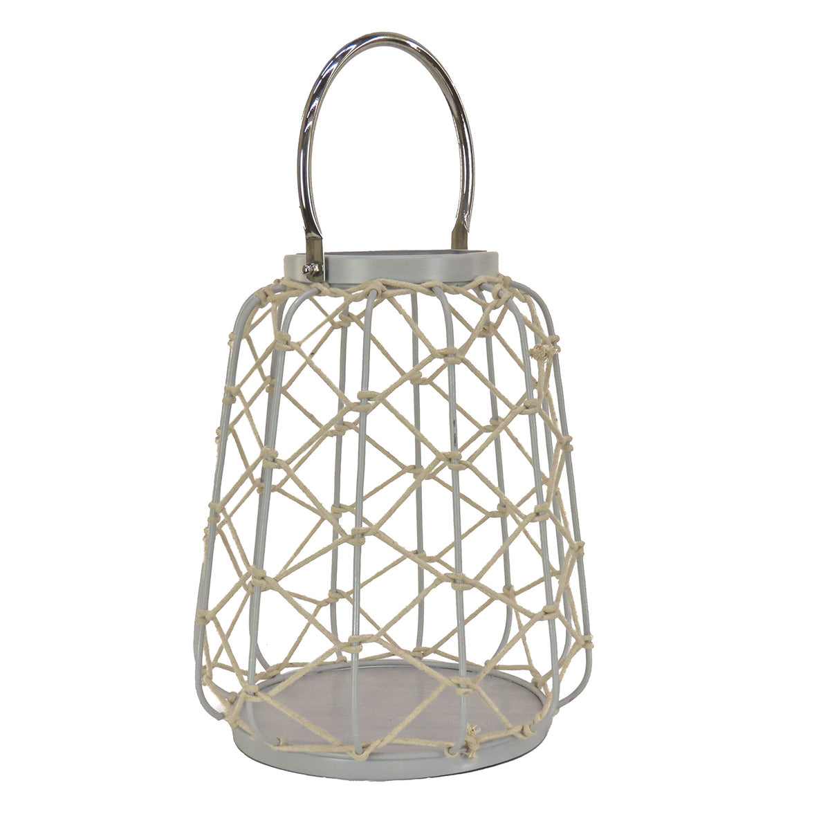 Farol gris glaciar con asa de cuerda, 30 cm