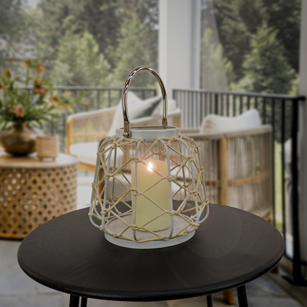 Glacier Grey Lantern with Rope Handle, 25 cm