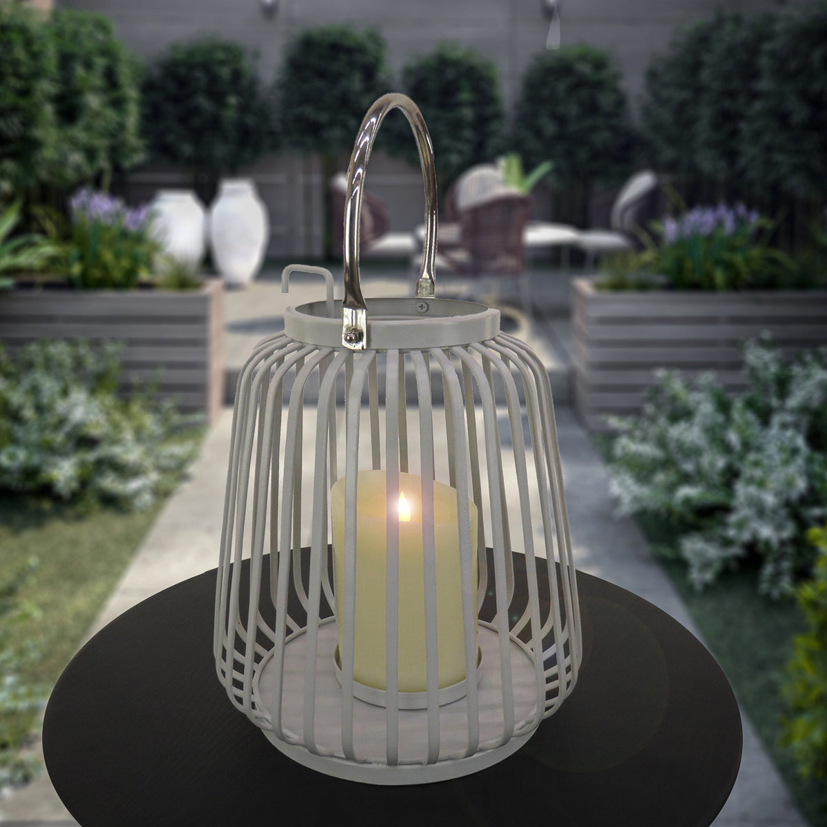 Glacier Grey Modern Candle Lantern, 33 cm