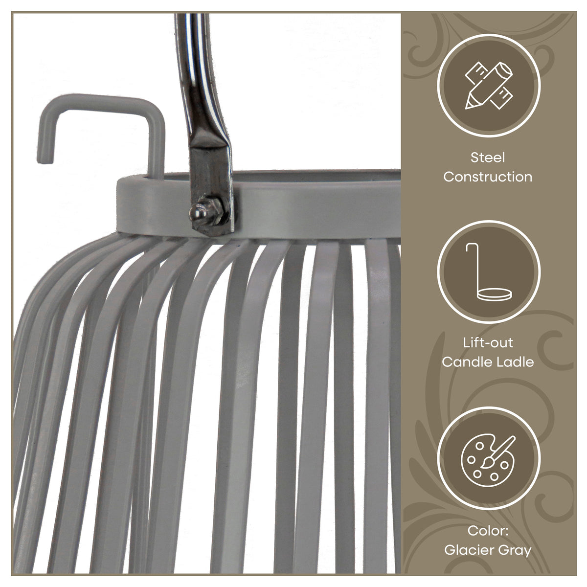 Glacier Grey Ribbed Steel Candle Lantern, 28 cm