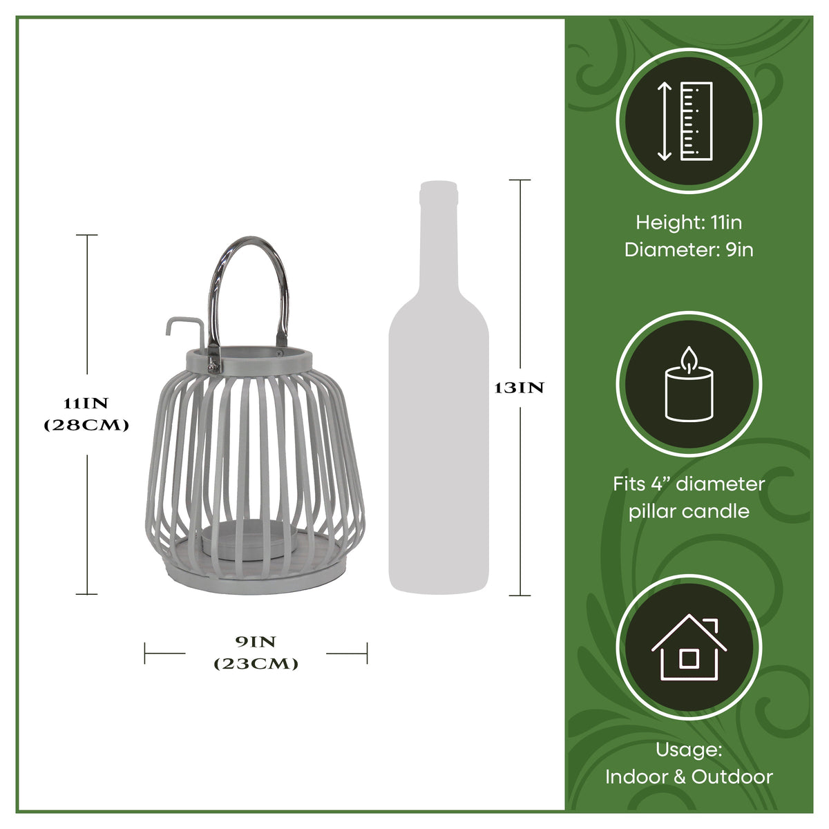 Glacier Grey Ribbed Steel Candle Lantern, 28 cm