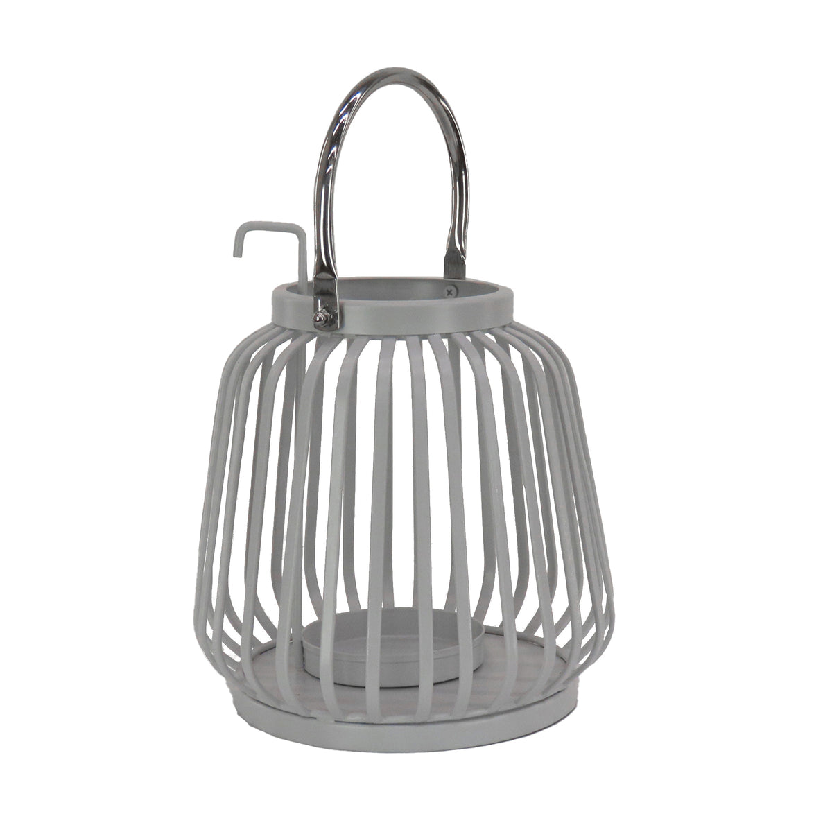 Glacier Grey Ribbed Steel Candle Lantern, 28 cm