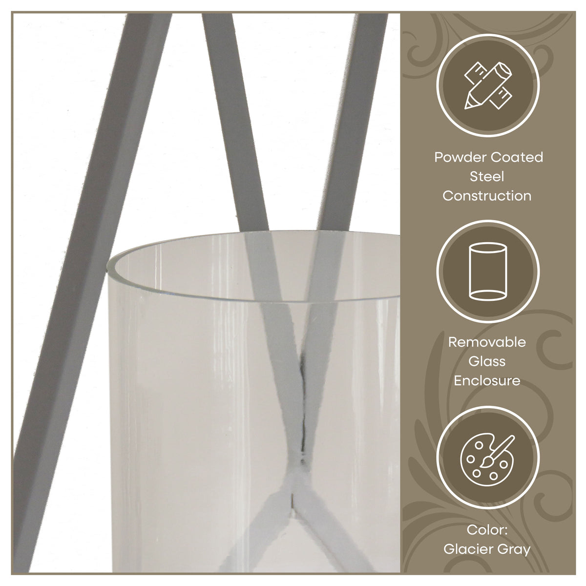 Glacier Grey Steel Candle Lantern, 30 cm
