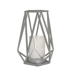 Glacier Grey Lantern with Glass Chimney, 25 cm