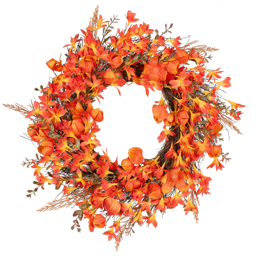56 cm Autumn Wreath with Orange Lantern
