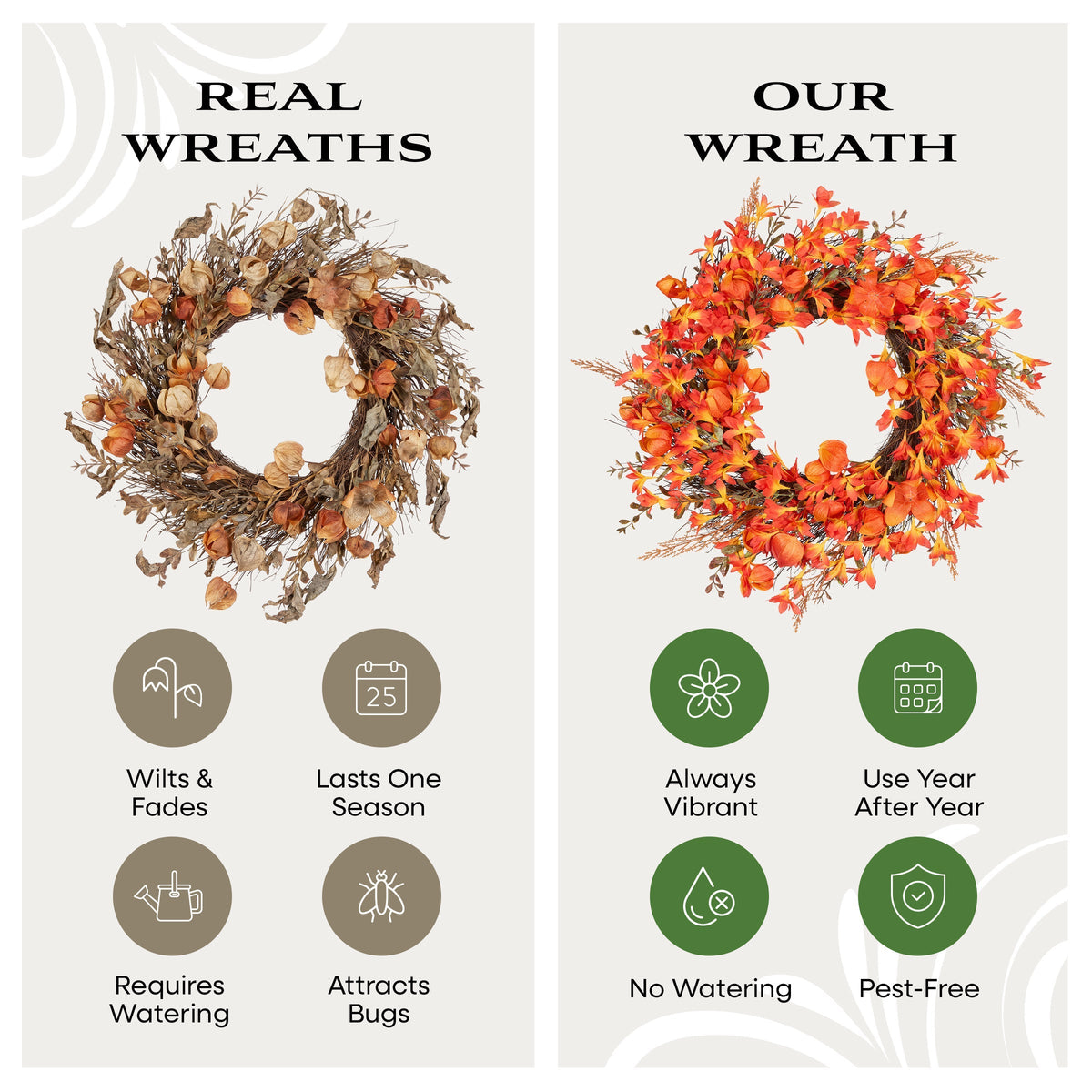 56 cm Autumn Wreath with Orange Lantern