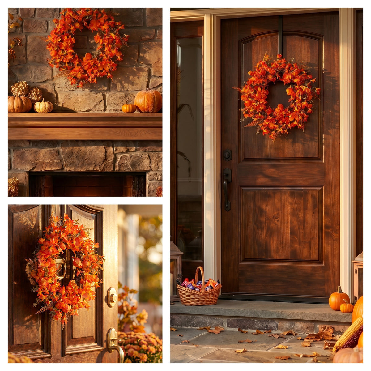 56 cm Autumn Wreath with Orange Lantern