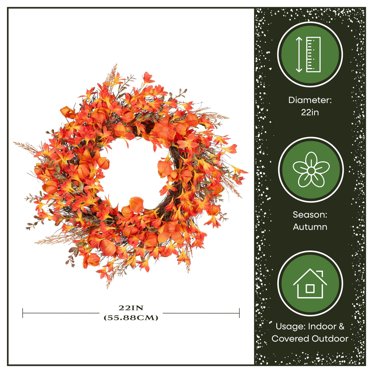 56 cm Autumn Wreath with Orange Lantern
