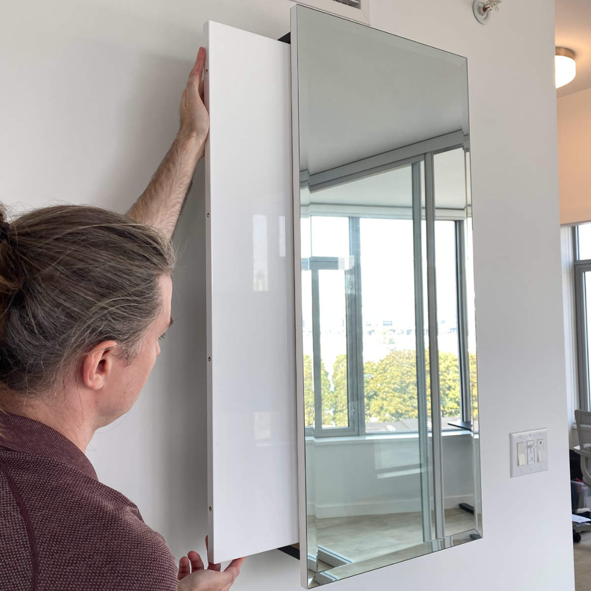 Wall Mirror with Hidden Table Leaf Storage