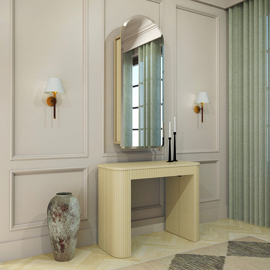 Curved Wall Mirror with Table Leaf Storage