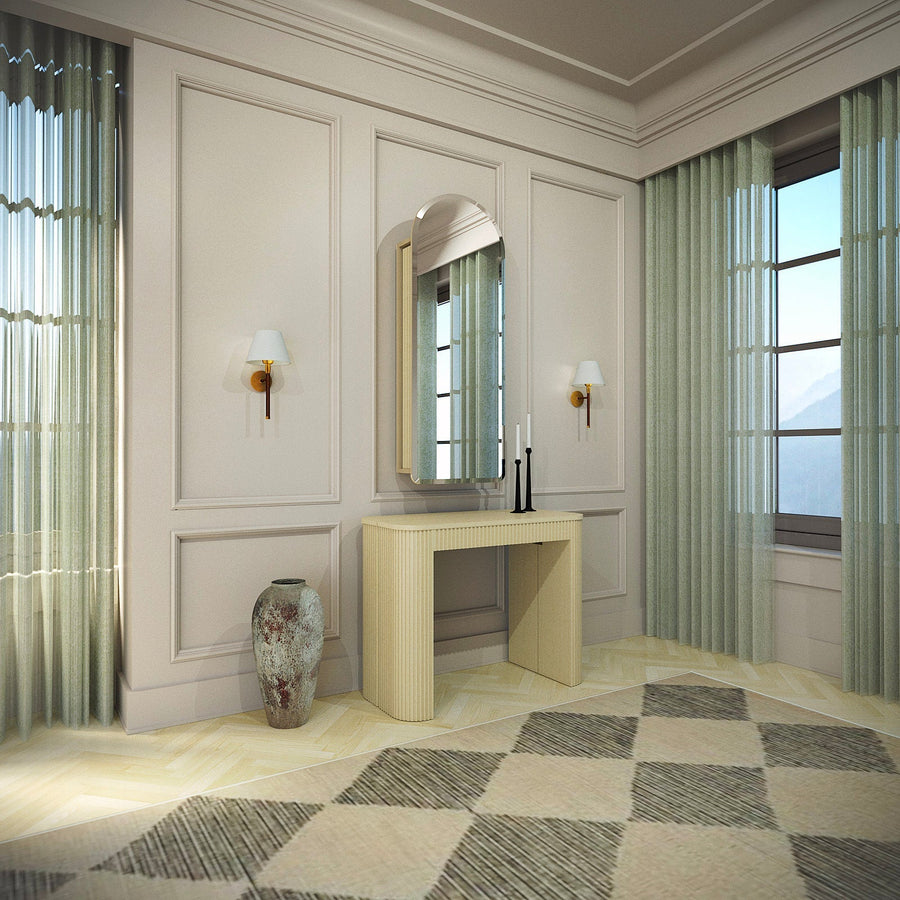 Curved Wall Mirror with Table Leaf Storage