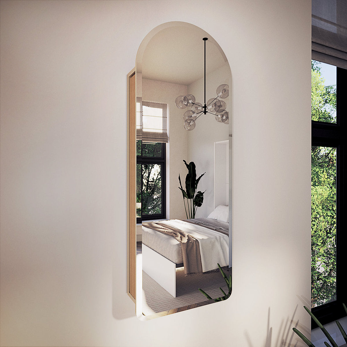 Curved Wall Mirror with Table Leaf Storage