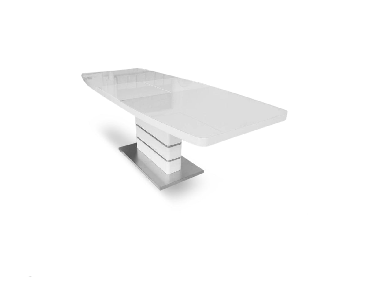 White Glass Extending Dining Table, Seats 6 to 10