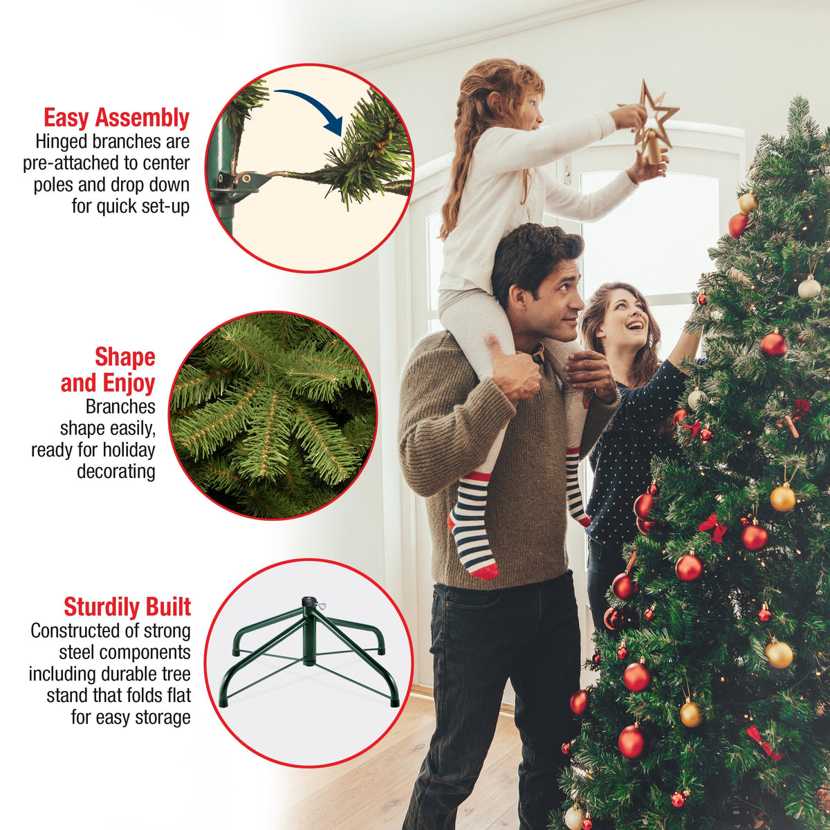 7ft Pre Lit Realistic Downswept Douglas Fir, 700 Clear Lights