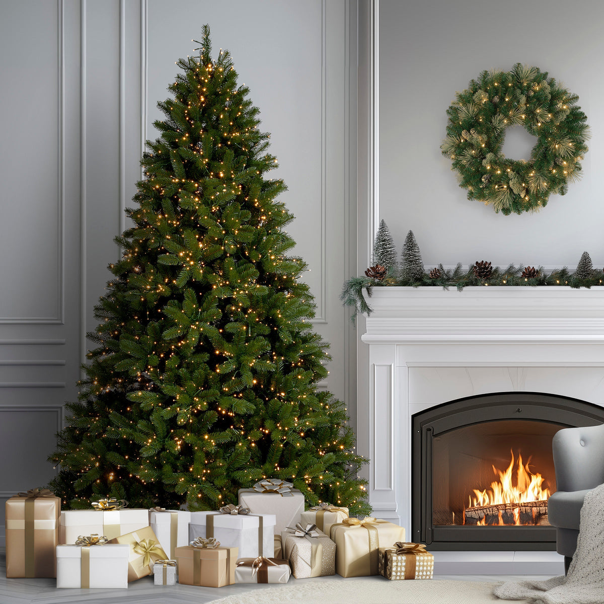 7.5ft Pre Lit Downswept Douglas Fir Christmas Tree, Dual Colour LED
