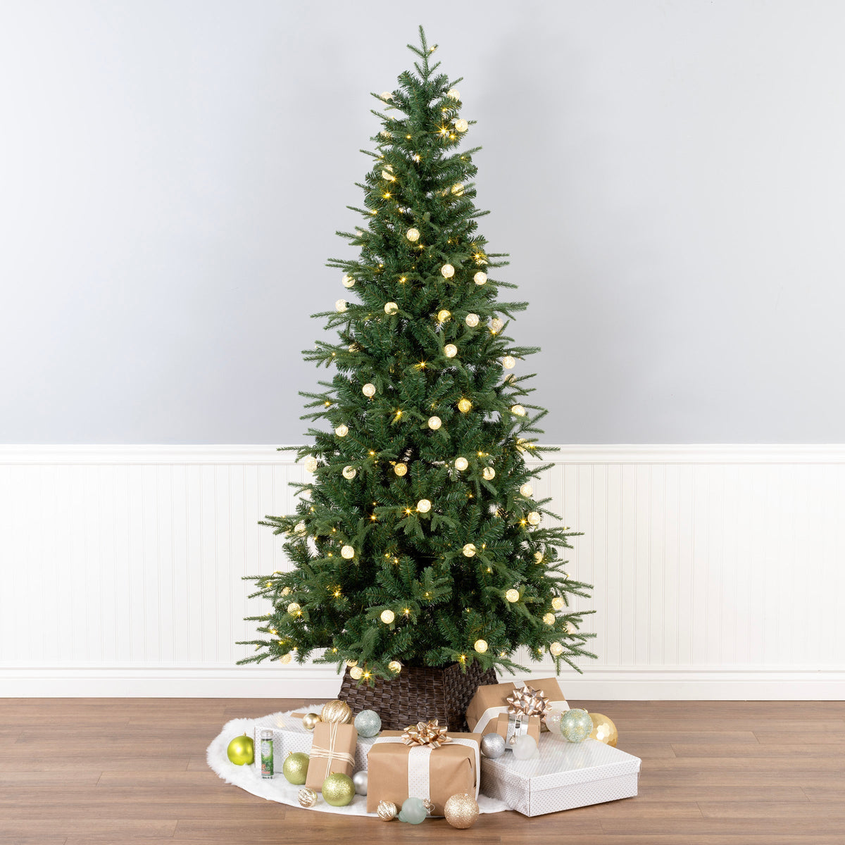 Árbol de Navidad Duxbury delgado preiluminado de 6 pies, 200 LED de dos colores
