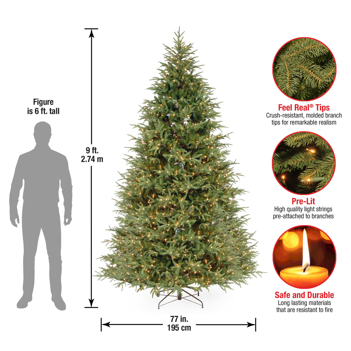 9ft Pre Lit Realistic Grand Fir Christmas Tree, Clear Lights