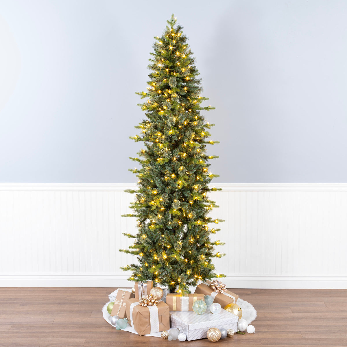 7.5ft Pre Lit Pencil Slim Fir Christmas Tree, Clear Lights