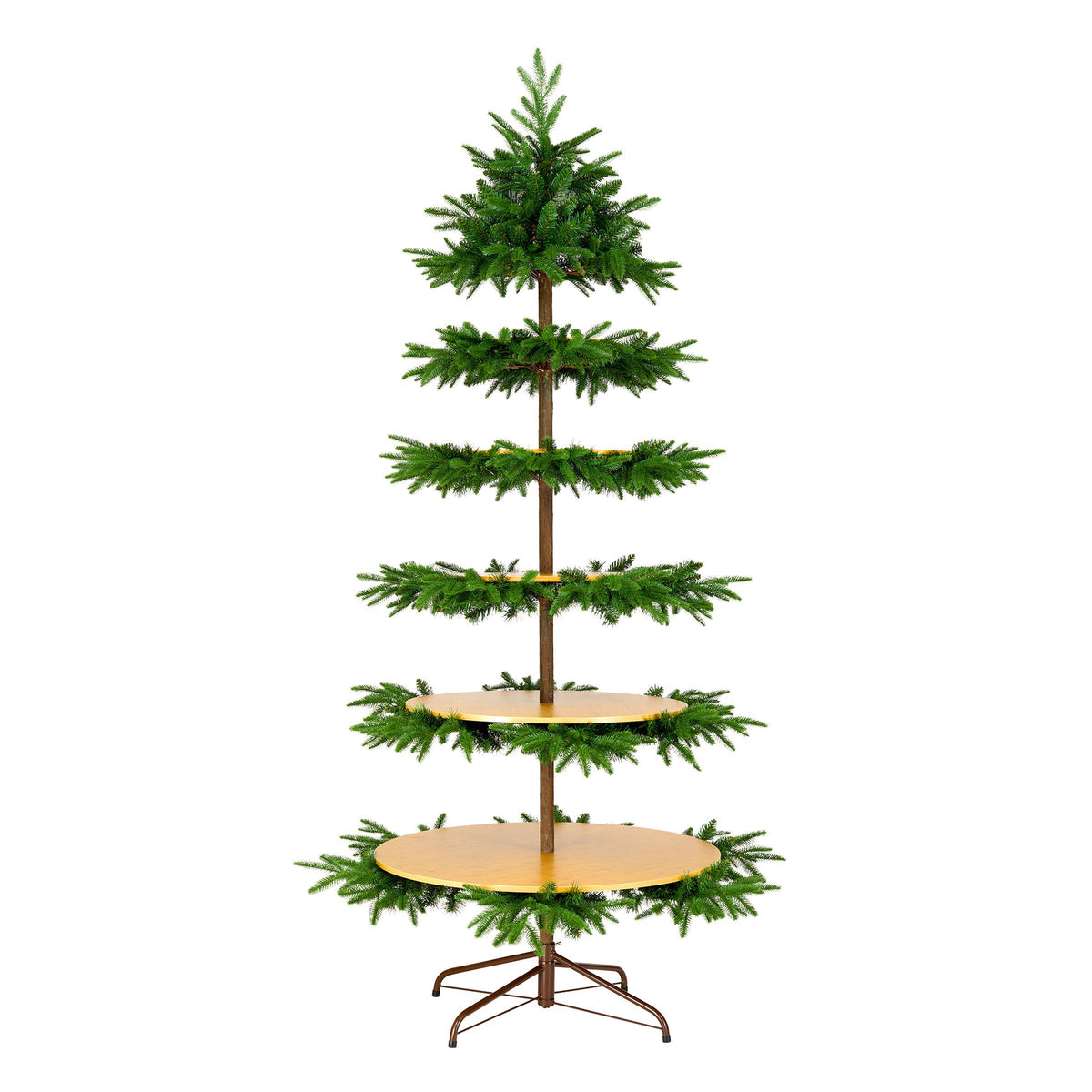 7.5ft Slim Platform Christmas Tree with Bamboo Display Shelves